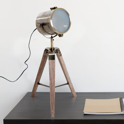 Vintage Tripod Table Desk Lamp Bedside SpotBrass Antique Search Wooden Base
