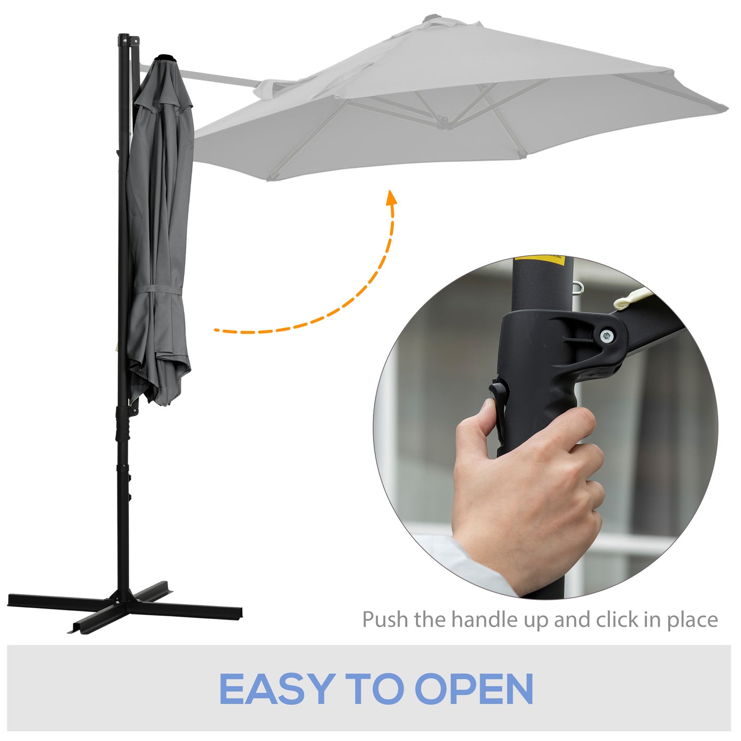 Outsunny 2.5M Garden Cantilever Parasol with 360√Ç¬¨√Ç¬®√¢¬Ä¬ö√É¬†√É¬ª Rotation, Offset Roma Patio Umbrella Hanging Sun Shade Canopy Shelter with Cross Base, Grey