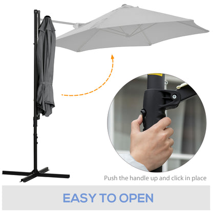 Outsunny 2.5M Garden Cantilever Parasol with 360√Ç¬¨√Ç¬®√¢¬Ä¬ö√É¬†√É¬ª Rotation, Offset Roma Patio Umbrella Hanging Sun Shade Canopy Shelter with Cross Base, Grey