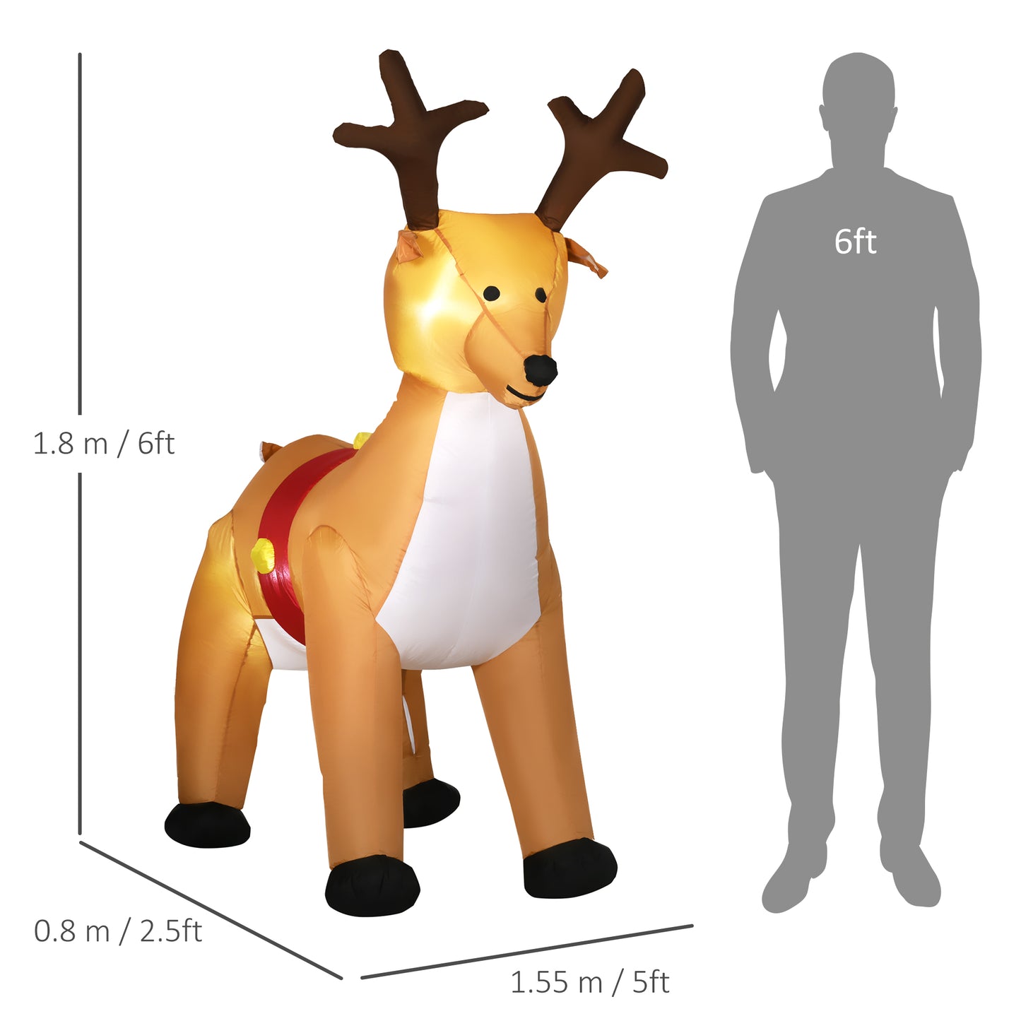 ft Christmas Inflatable Reindeer Decoration Xmas Indoor Outdoor Fun w/ Lights Accessories Holiday Blow Up Decor Animal