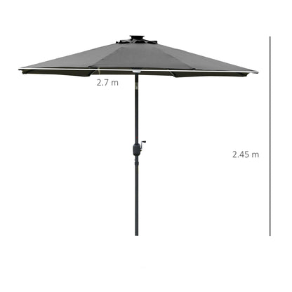 2.7m Garden Parasol Sun Umbrella w/ LED Solar Angled Canopy Grey