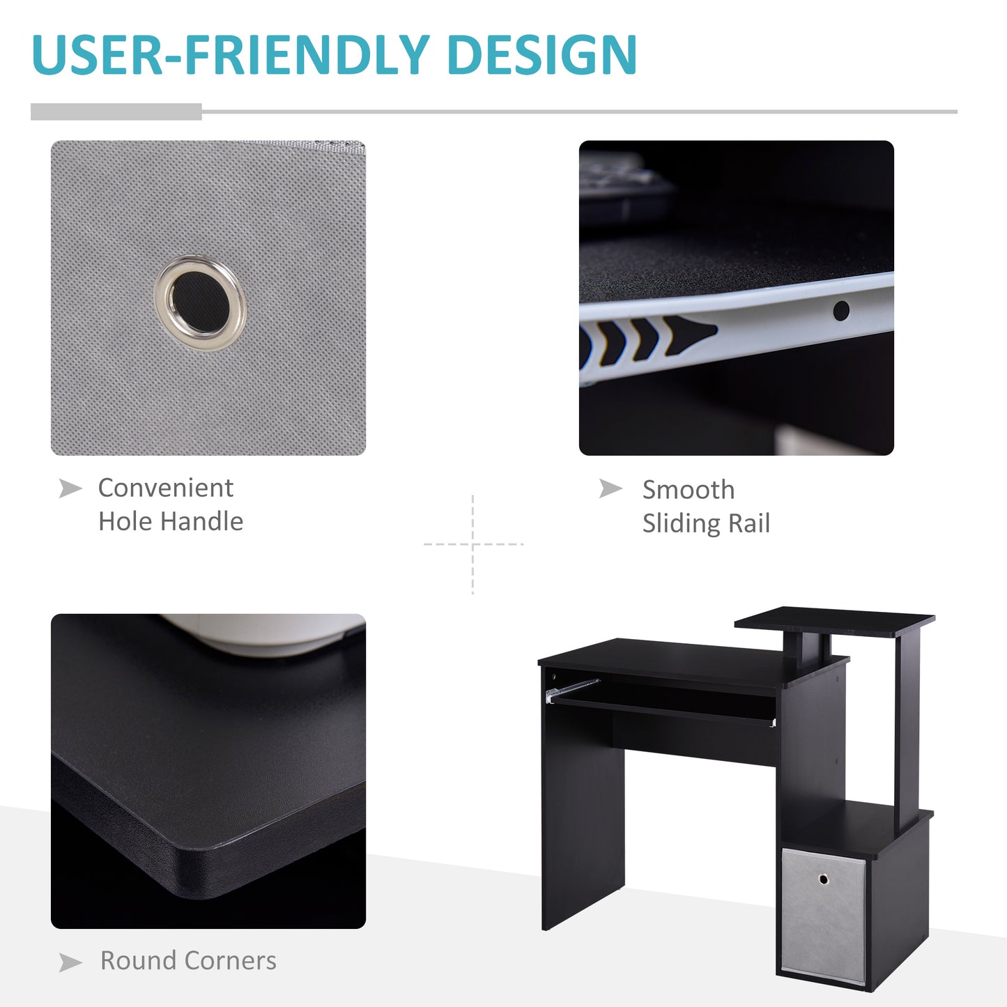 Computer PC Desk with Sliding Keyboard Tray Storage Drawer Shelf Home Office Workstation Gaming Study Wooden Black