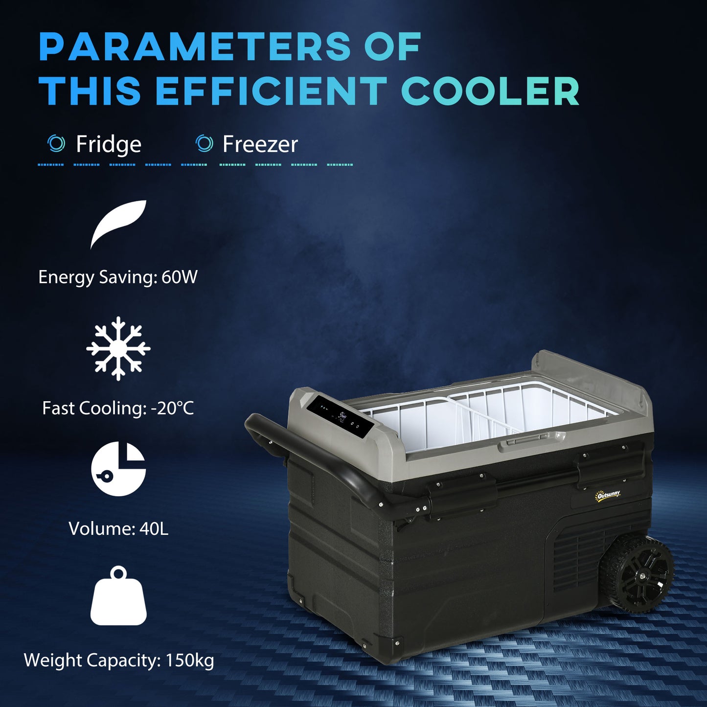 Outsunny 40L Car Refrigerator, Portable Compressor Cooler Box, Fridge Freezer w/ Inner LED Light, Foldable Handles, Cup Holders, 12/24V DC and 110-240V AC for Campervan RV Boat Travel Down to -20‚Äö√ë√â
