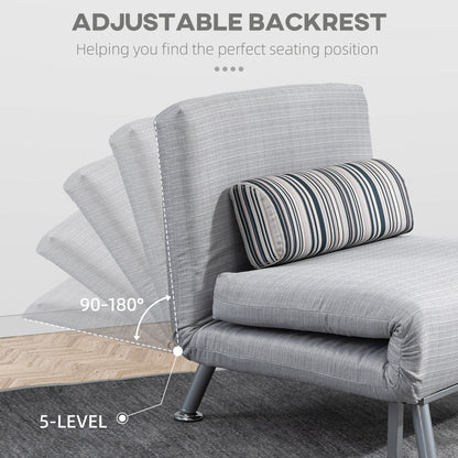 Single Sofa Bed Futon Chair Sleeper, Foldable Portable Lounge Couch, Living Room Furniture Grey