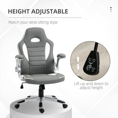 Office / Gaming Swivel Chair with Flip-up Armrest, Adjustable Height and Rolling Wheels, Grey