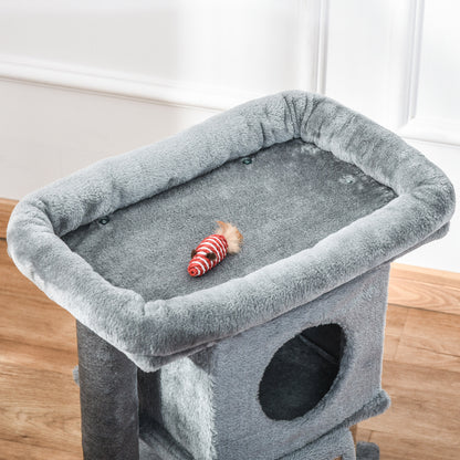 Cat Tree for Indoor Cats Kitten Tower Climbing Activity Centre Furniture w/ Jute Scratching Pad, Toy Ball, Cat House - Grey