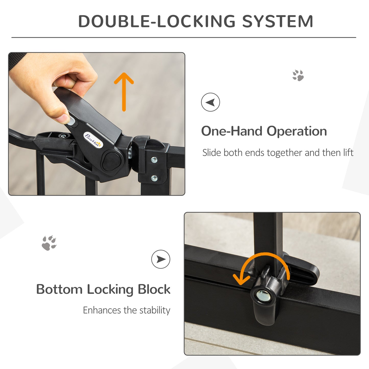 Extra Tall Dog Gate with Cat Flap, Pet Safety Gate for Doorways Stairs with Auto Close Double Locking, 104 cm Tall 74-80 cm Wide, Black