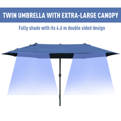 4.6m Garden Parasol Double-Sided Sun Umbrella Patio Market Shelter Canopy Shade Outdoor with Cross Base – Blue