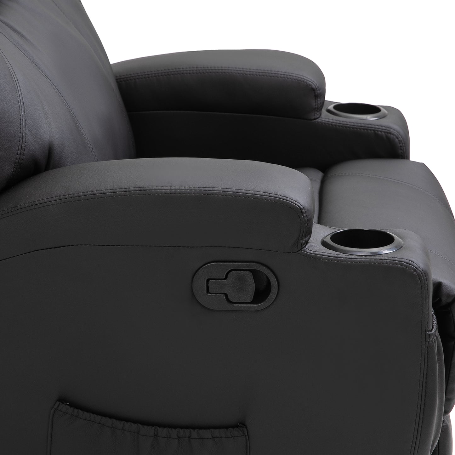 Recliner Armchair Massage Swivel PU Leather Reclining Chairs with Adjustable Leg Rest, Cup Holder, Side Pocket, for Home Living Room, Black
