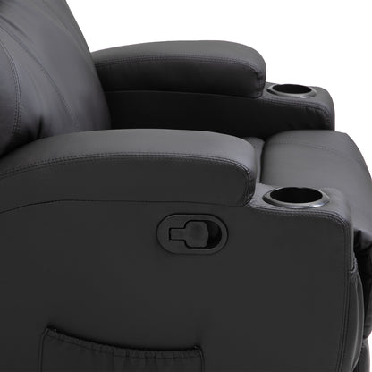 Recliner Armchair Massage Swivel PU Leather Reclining Chairs with Adjustable Leg Rest, Cup Holder, Side Pocket, for Home Living Room, Black