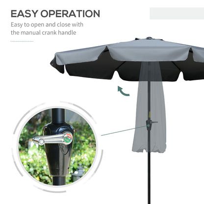 2.66m Patio Umbrella Garden Parasol Outdoor Sun Shade Table Umbrella with Ruffles, 8 Sturdy Ribs, Charcoal Grey