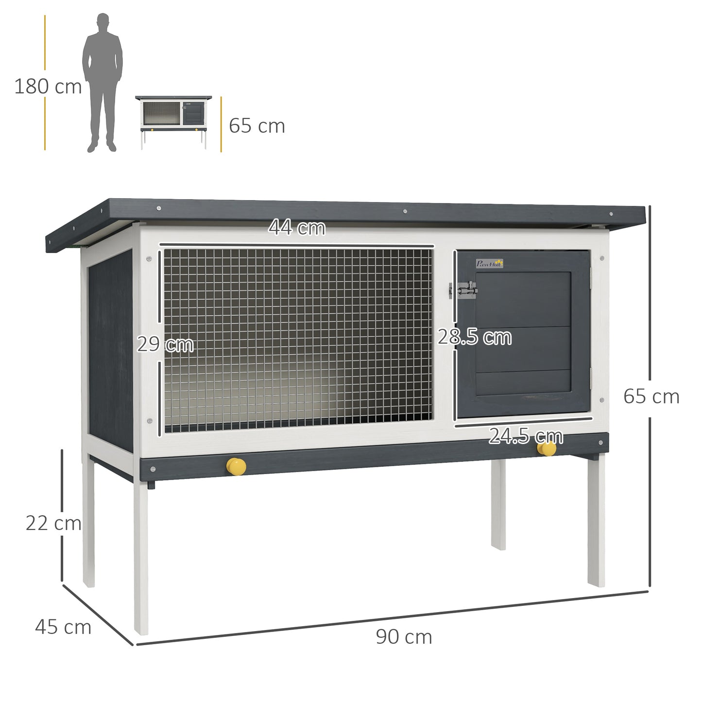 Wooden Rabbit Hutch Guinea Pig Hutch Bunny Cage Small Animal Habitat Openable Asphalt Roof for Outdoor Use 90 x 45 x 65 cm