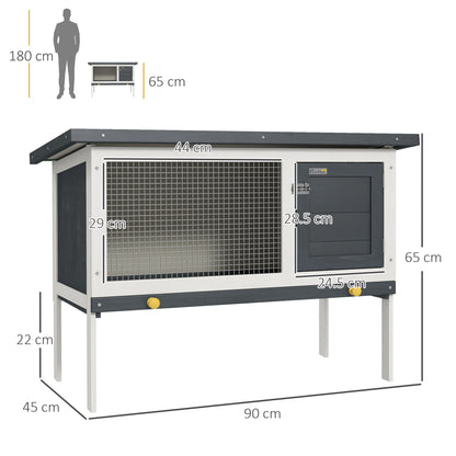 Wooden Rabbit Hutch Guinea Pig Hutch Bunny Cage Small Animal Habitat Openable Asphalt Roof for Outdoor Use 90 x 45 x 65 cm