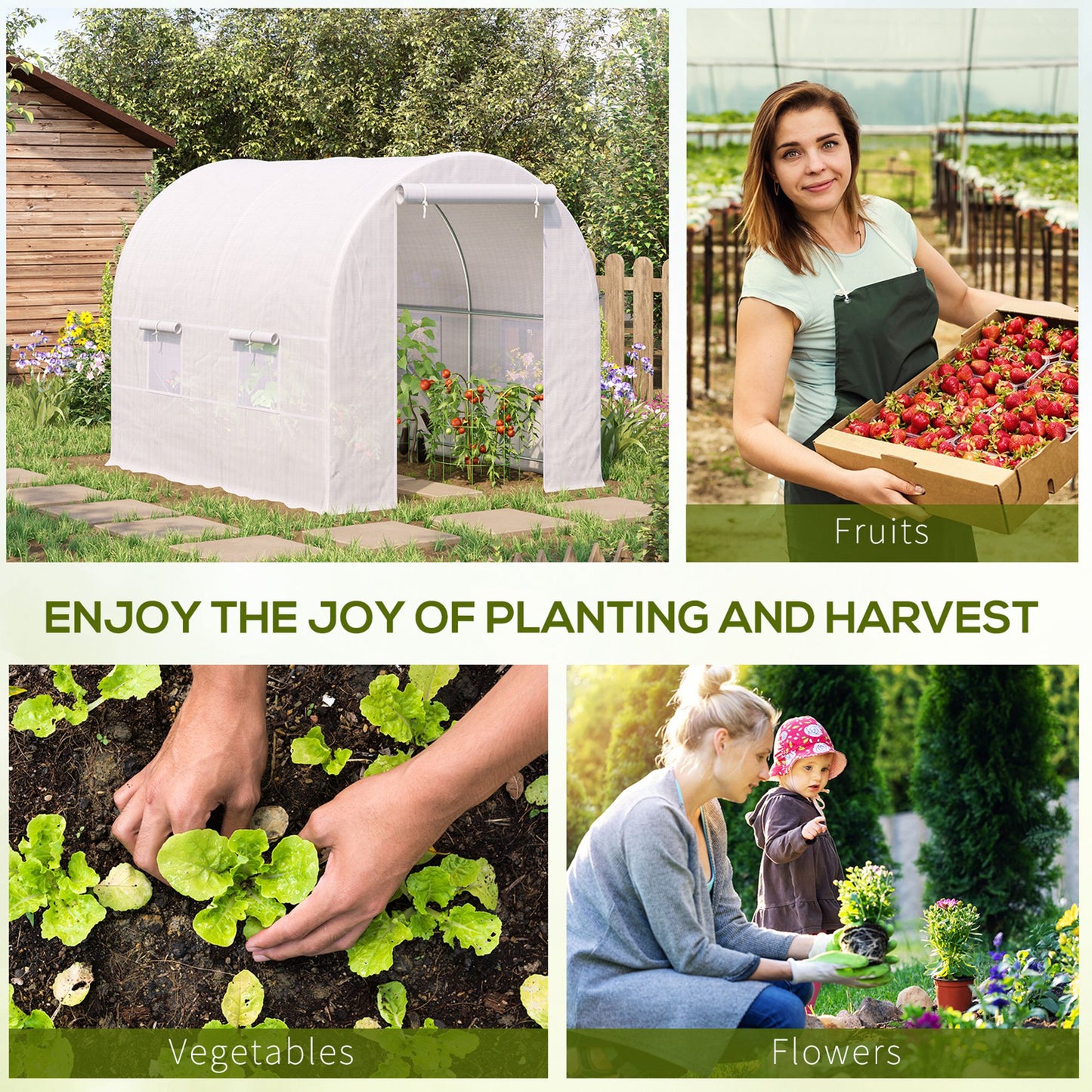 2.5 x 2 x 2 m Large Galvanized Steel Frame Outdoor Poly Tunnel Garden Walk-In Patio Greenhouse - White
