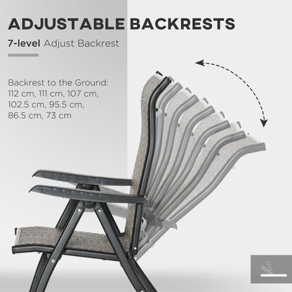 Outsunny Set of 2 Outdoor Wicker Folding Chairs, Patio PE Rattan Dining Armrests Chair set with 7 Levels Adjustable Backrest, for Outdoors, Camping, Red Brown
