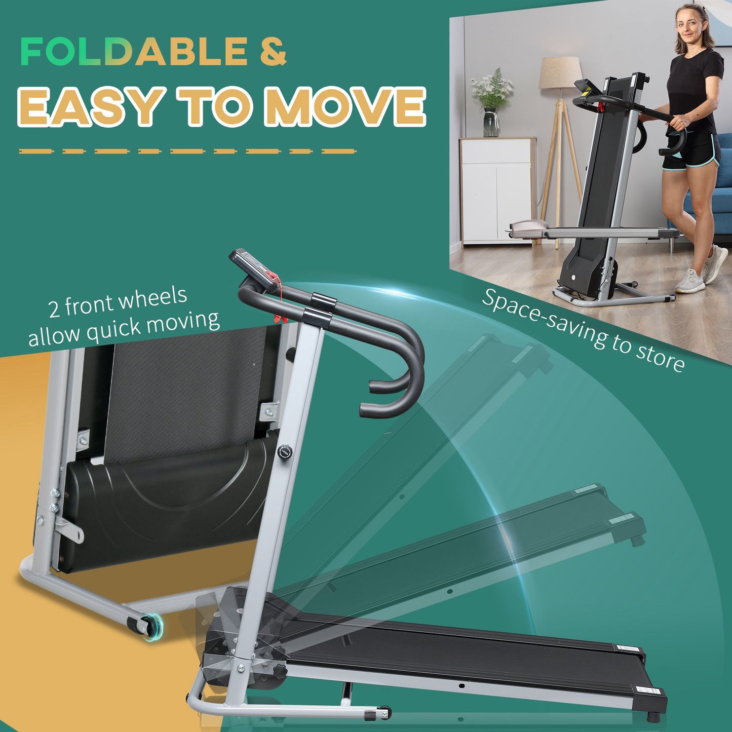 Motorised Electric Treadmill, 10km/h Folding Running Machine, Gym Fitness Exercise with LCD Monitor, Grey