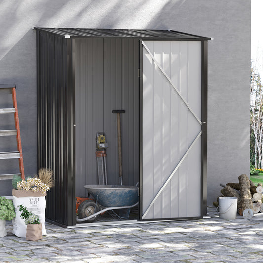 Outsunny 5ft x 3ft Outdoor Storage Shed, Garden Metal Storage Shed with Single Lockable Door, Tool Storage Shed for Backyard, Patio, Lawn, Charcoal Grey