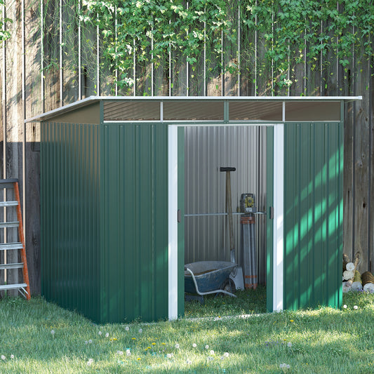 Outsunny 8.5 x 6ft Metal Garden Storage Shed, Tool Storage House with Double Doors and Lightsky Panels and Ventilation for Backyard, Patio and Lawn, Green
