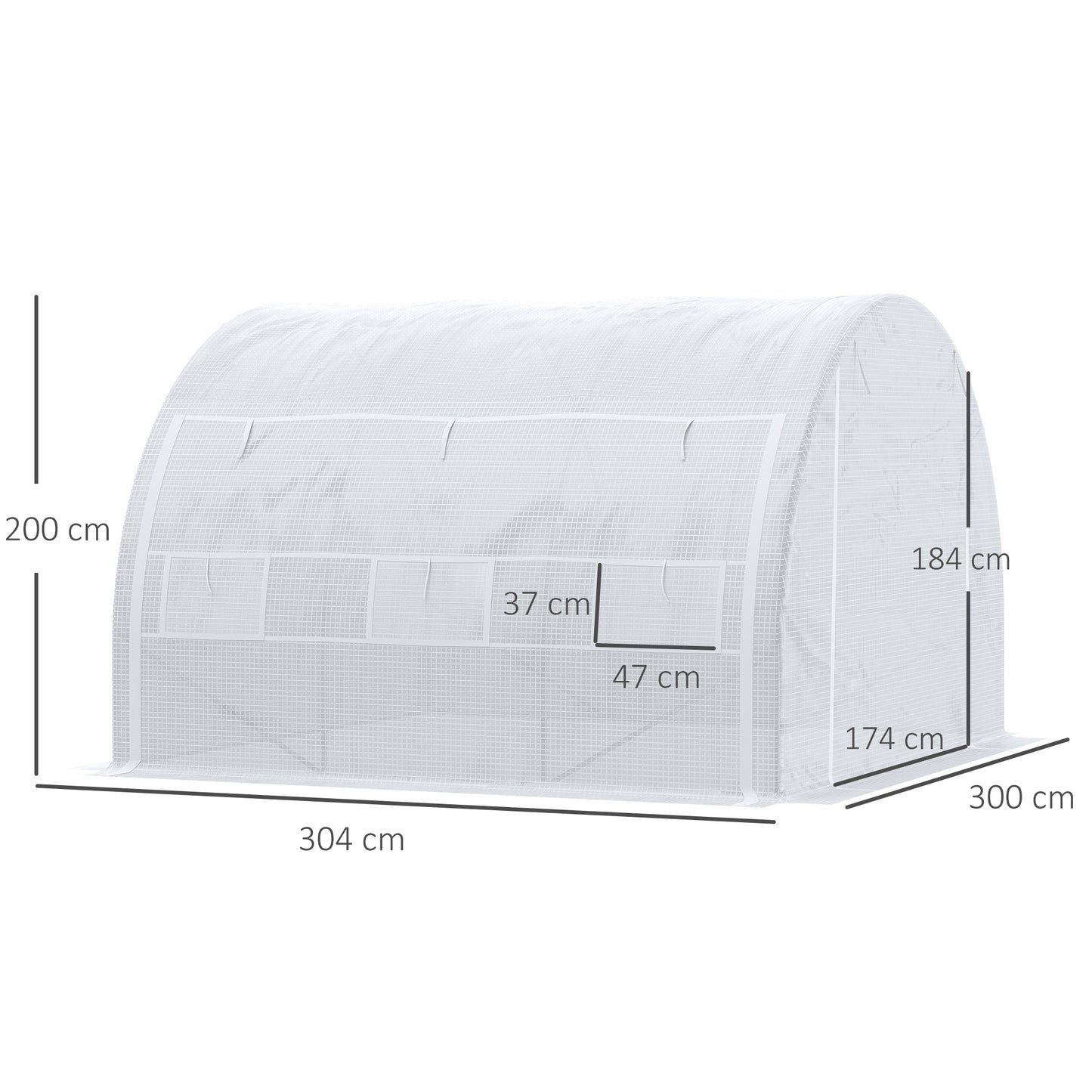 3 x 3 x 2 m Polytunnel Greenhouse, Walk in Pollytunnel Tent with Steel Frame, Reinforced Cover Zippered Door 6 Windows for Garden White