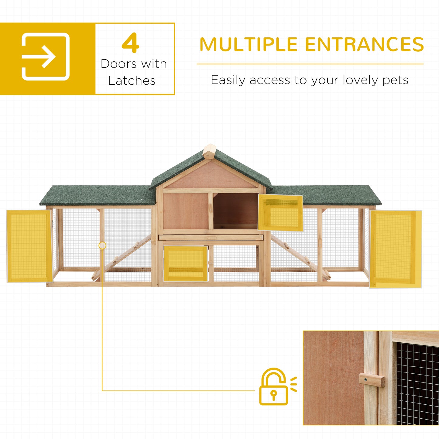 Deluxe Rabbit Hutch Outdoor, Wooden Guinea Pig Hutch, Two-Storey Bunny House with Ladder Rabbit Run Box Slide-out Tray 210 x 45.5 x 84.5 cm