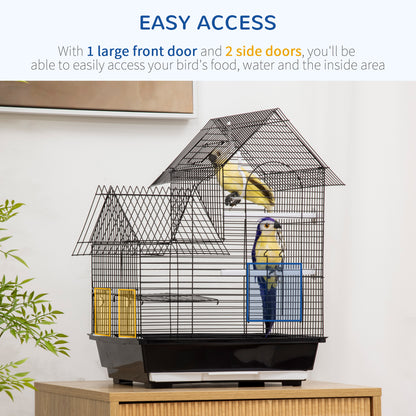 Metal Bird Cage for Parrot, Cockatiel, Budgie, Finch, Canary w/ Food Containers, Swing Ring, Tray Handle, 39 x 33 x 47cm