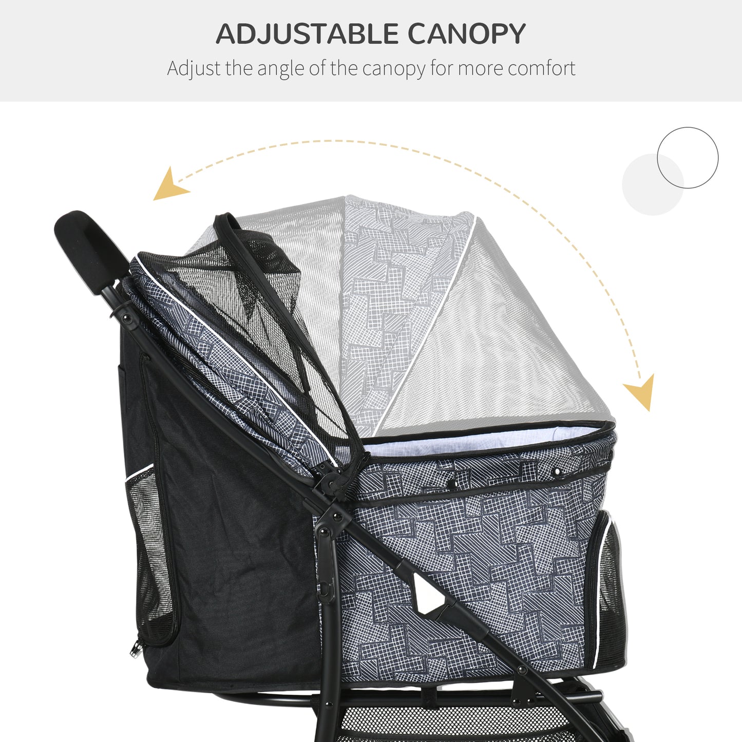 Pet Stroller Dog Pram Pushchair Cat Travel Carriage W/ Universal Wheels, Brake, Canopy, Storage Bag - Grey