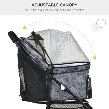 Pet Stroller Dog Pram Pushchair Cat Travel Carriage W/ Universal Wheels, Brake, Canopy, Storage Bag - Grey