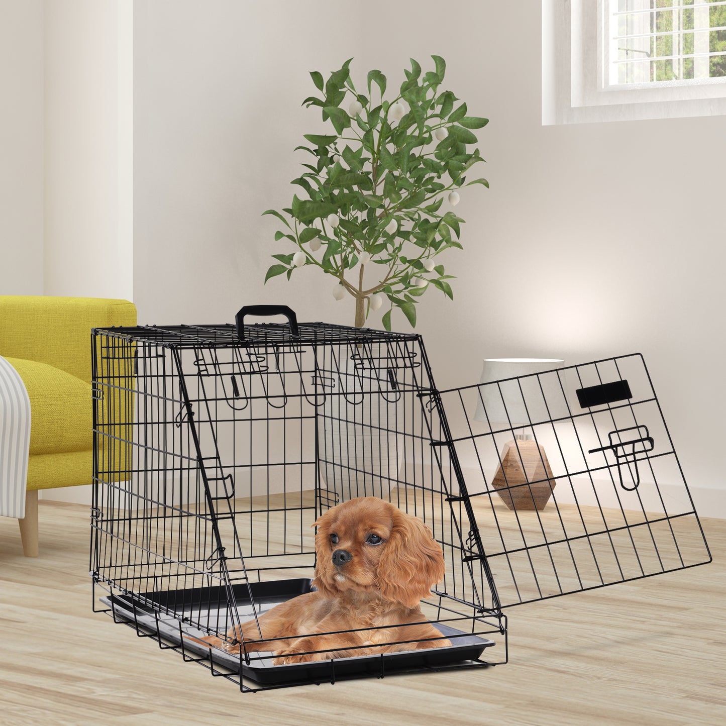 Warehouse Clearance: Metal Dog Car Crate Folding Pet Cage Transport Box Carrier for Small Dog with Removable Tray 77 x 47 x 55cm