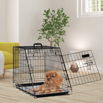 Warehouse Clearance: Metal Dog Car Crate Folding Pet Cage Transport Box Carrier for Small Dog with Removable Tray 77 x 47 x 55cm