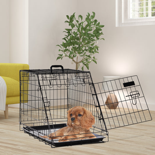 Warehouse Clearance: Metal Dog Car Crate Folding Pet Cage Transport Box Carrier for Small Dog with Removable Tray 77 x 47 x 55cm