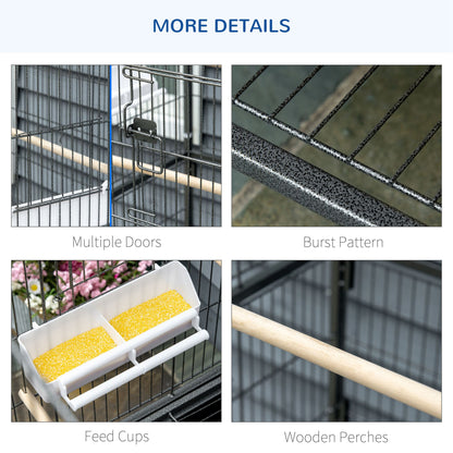 Large Bird Cage Budgie Cage for Finch Canaries Parakeet with Rolling Stand, Slide-out Tray, Storage Shelf, Food Containers, Grey