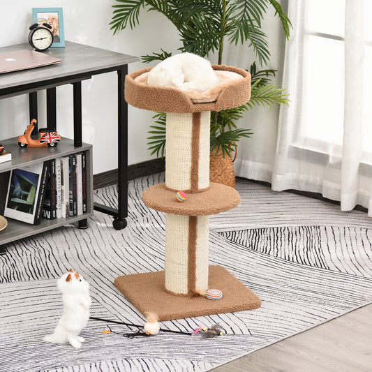 91cm Cat Tree for Indoor Cats Kitten Activity Center Play Tower Perches Sisal Scratching Post Lamb Cashmere Brown