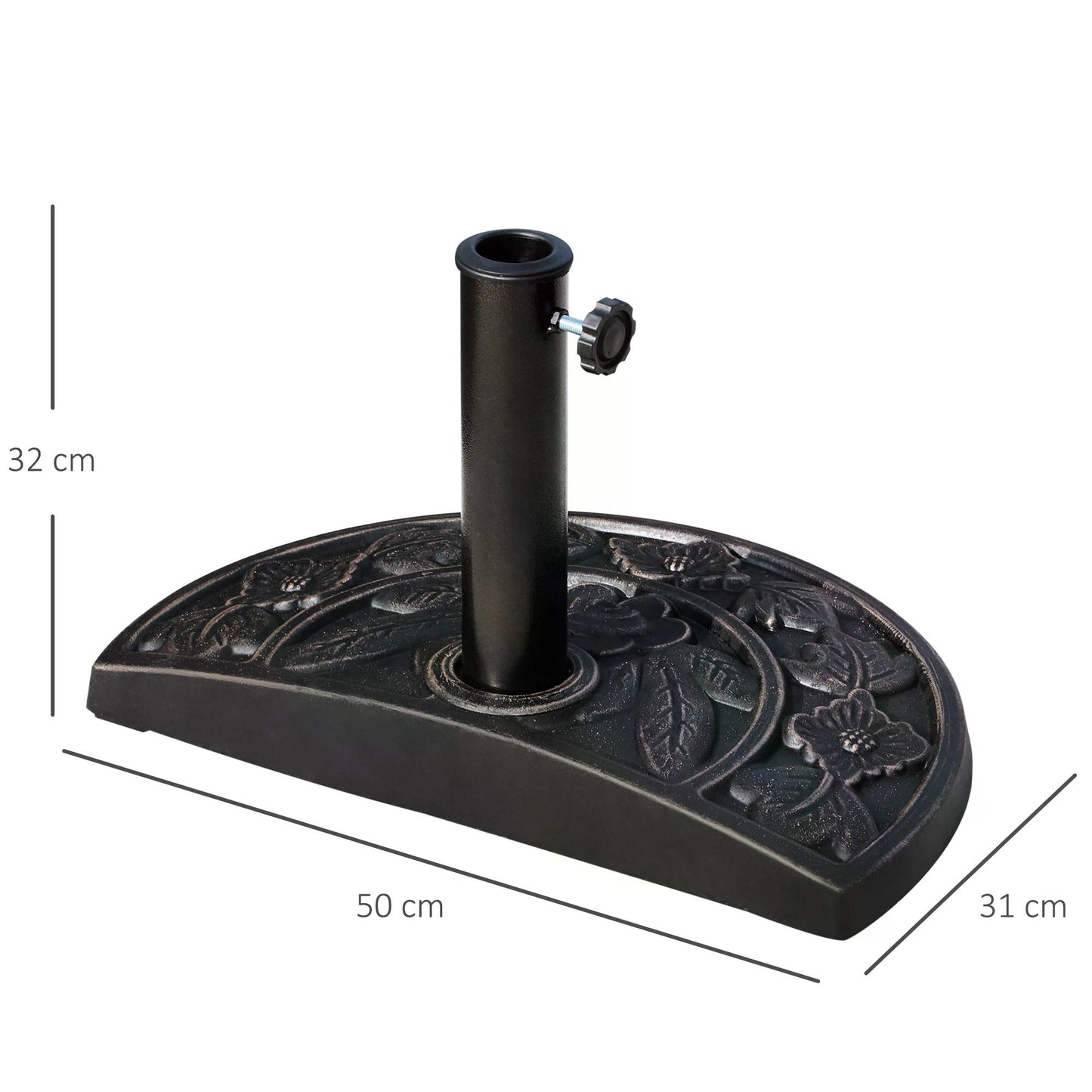 Outsunny 9kg Resin Half Round Parasol Base Umbrella Stand Garden Outdoor Accessories - Adjustable Coupler Suitable Umbrella Rod