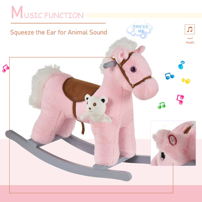 Kids Plush Ride-On Rocking Horse Toy Rocker with Plush Toy Realistic Sounds for Child 18-36 Months Pink