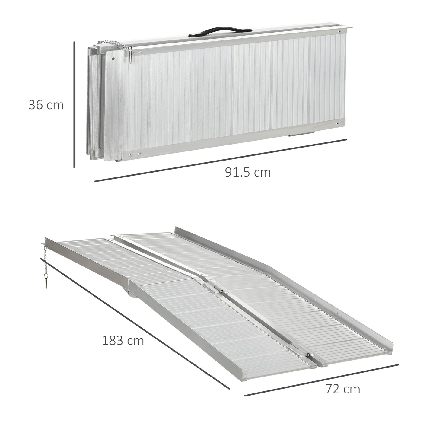 Folding Wheelchair Ramp, 183 x 72 cm Portable Threshold Ramp, for Scooter Steps Home Stairs Doorways