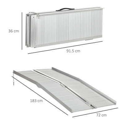 Folding Wheelchair Ramp, 183 x 72 cm Portable Threshold Ramp, for Scooter Steps Home Stairs Doorways