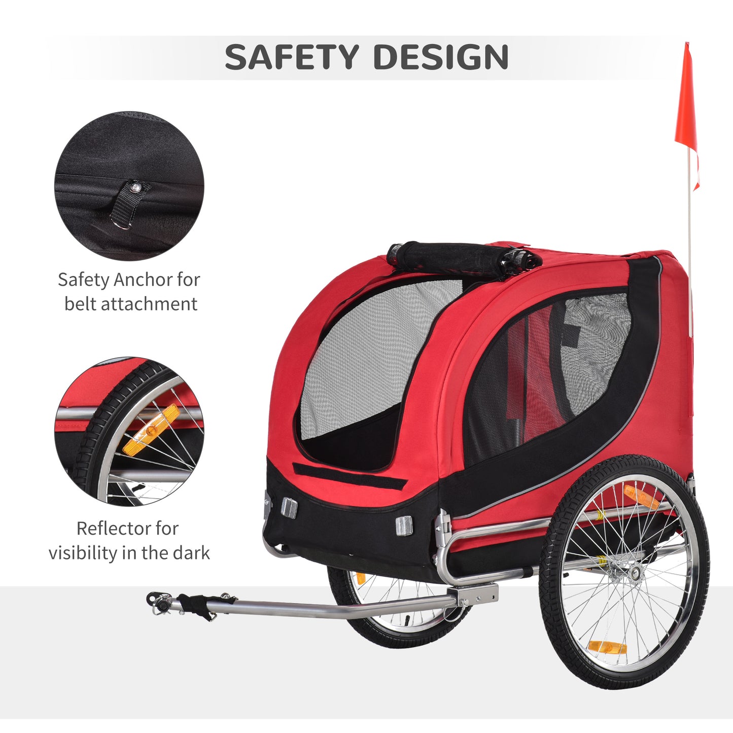 Steel Dog Bike Trailer Pet Cart Carrier for Bicycle Kit Water Resistant with Hitch Coupler Travel Black and Red