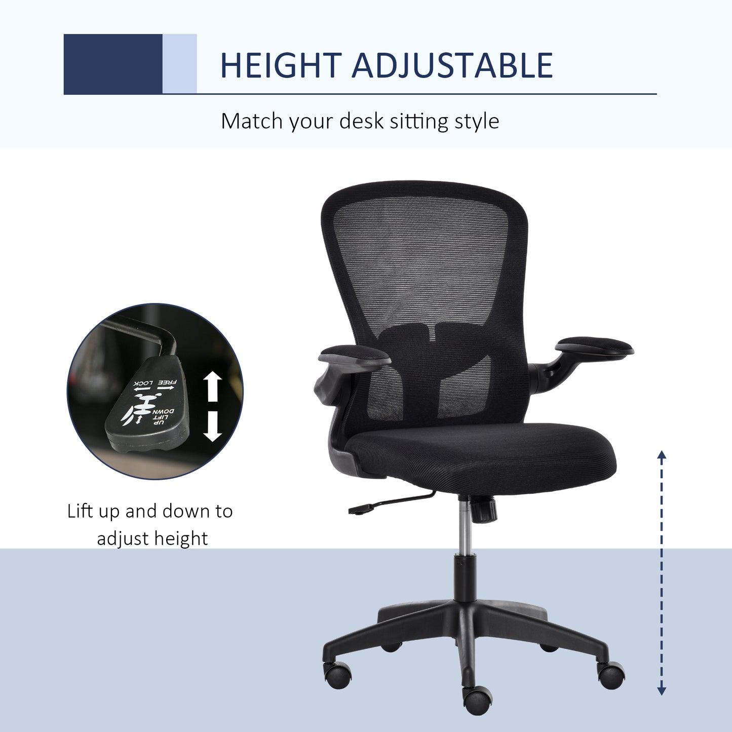 Mesh Home Office Chair Swivel Task Computer Chair w/ Lumbar Support, Arm, Black