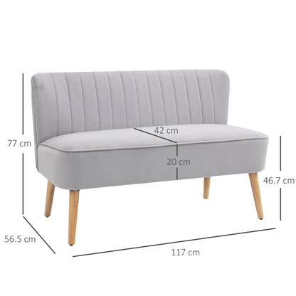 Modern Velvet Double Seat Sofa w/ Wood Frame Foam Padding High Back Soft Comfortable Compact Couch Home Office Stylish Plush Touch Grey