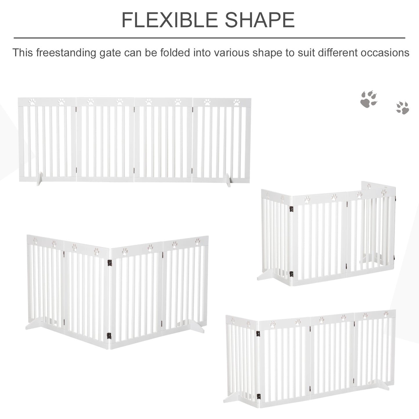 Freestanding Pet Gate 4 Panel Dog Barrier Folding Safety Fence with Support Feet up to 204cm Long 75cm Tall for Doorway Stairs White