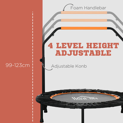 HOMCOM 40" Foldable Mini Trampoline Fitness Trampoline Rebounder for Adults w/ Adjustable Foam Handle, for Indoors, Outdoors, Cardio Training