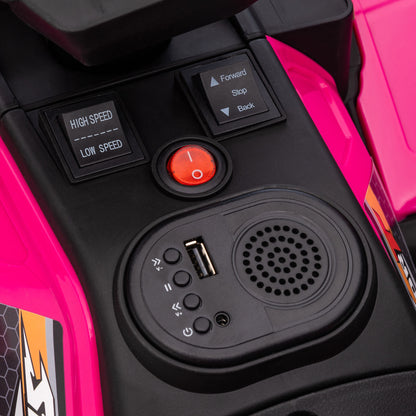 12V Kids Quad Bike with Forward Reverse Functions, Ride On ATV with Music, LED Headlights, for Ages 3-5 Years - Pink