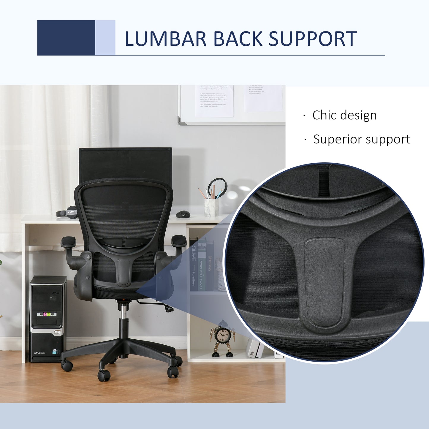 Mesh Home Office Chair Swivel Task Computer Chair w/ Lumbar Support, Arm, Black