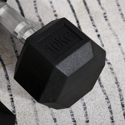 2x 10kg Hex Dumbbells Set Rubber Dumbbells Weight Lifting Equipment Fitness Home Gym