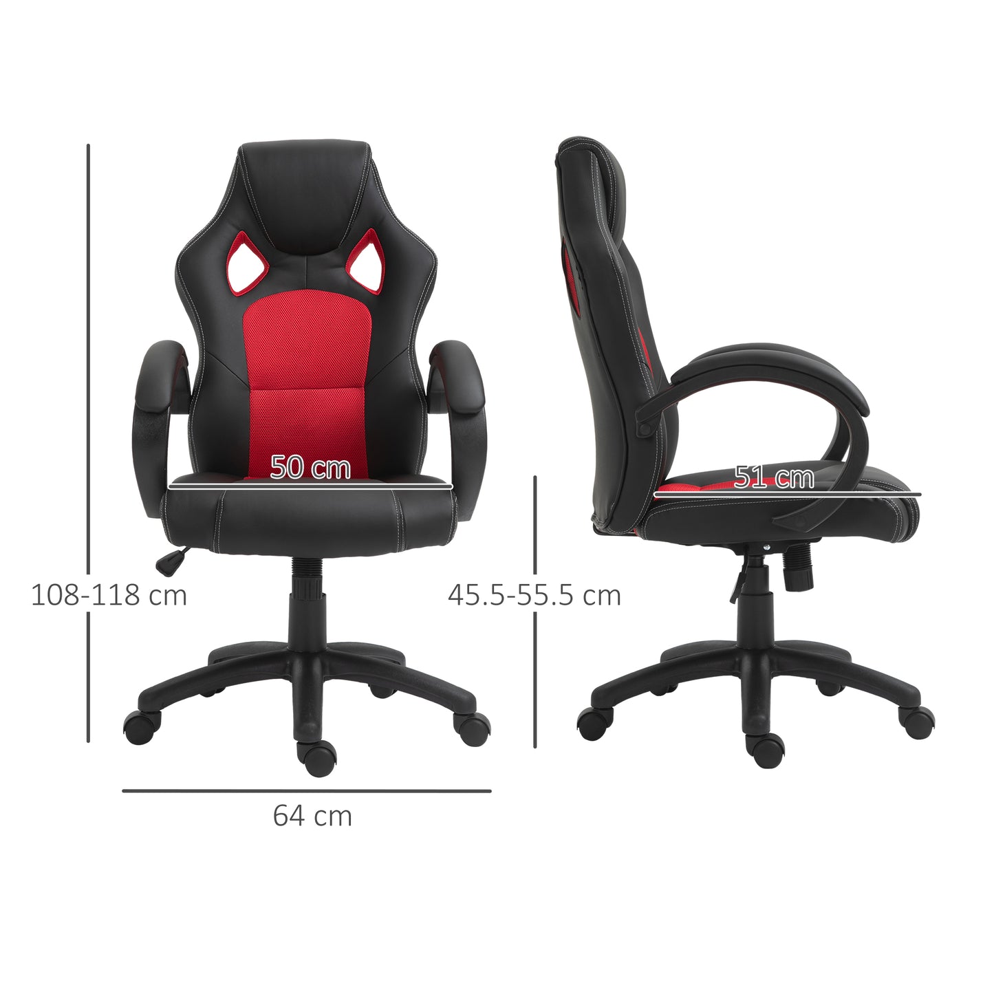 High Back Office & Gaming Chair Faux Leather Swivel Computer Desk Chair for Home Office with Wheels Armrests, Black & Red