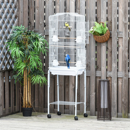 Bird Cage Budgie Cages for Finch Canary Parakeet with Stand Wheels Slide-out Tray Accessories Storage Shelf, White 46.5 x 36 x 157 cm
