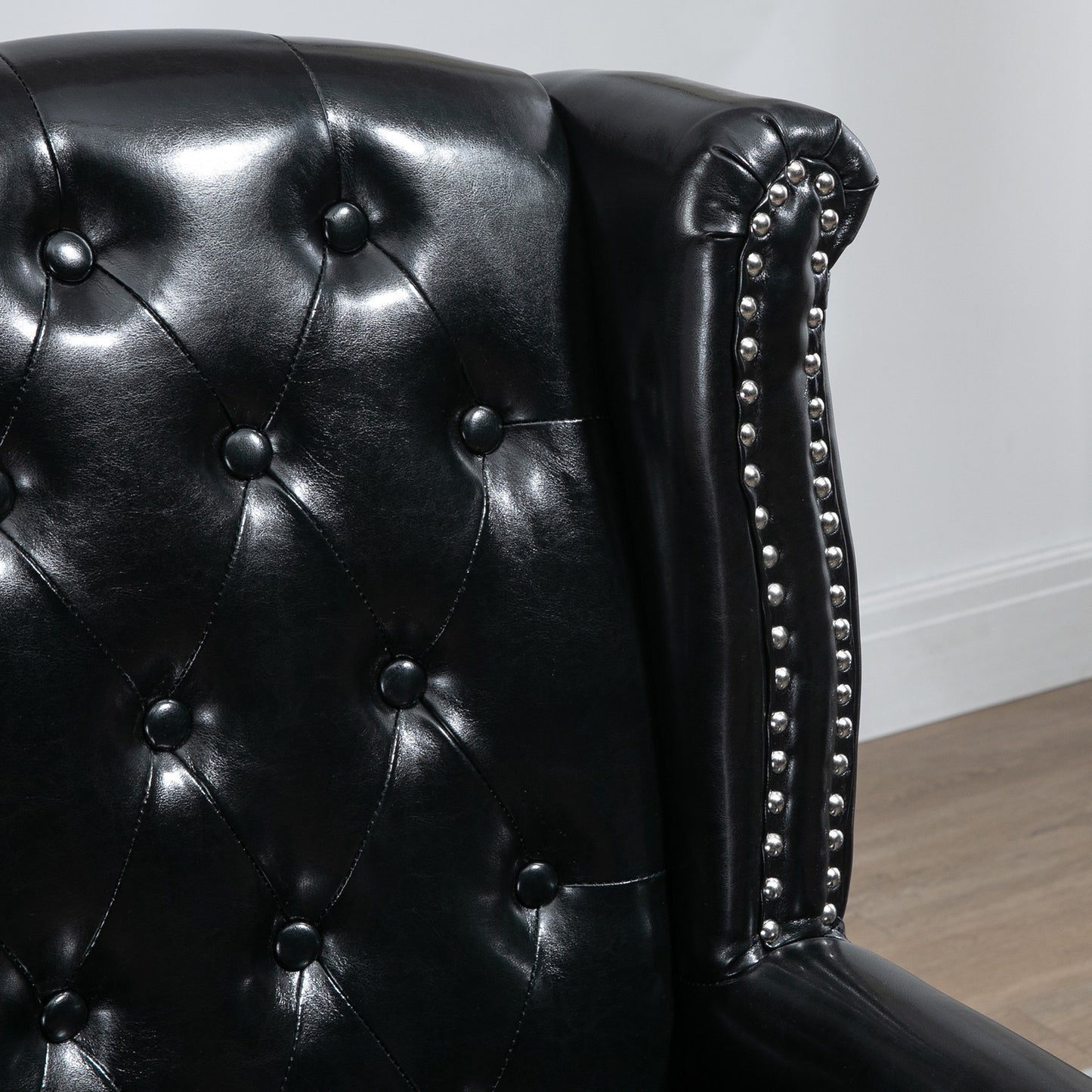 Wingback Armchair, Chesterfield-style High Back Fireside Chair, Tufted Upholstered Accent Chair with Nailhead Trim for Living Room, Bedroom, Home Office, Black