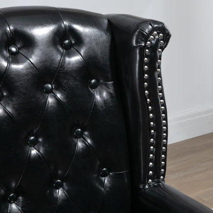 Wingback Armchair, Chesterfield-style High Back Fireside Chair, Tufted Upholstered Accent Chair with Nailhead Trim for Living Room, Bedroom, Home Office, Black