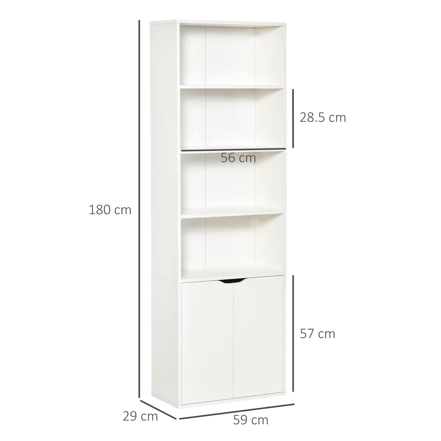 2 Door 4 Shelves Tall Bookcase Modern Storage Cupboard Display Unit for Living Room Study Bedroom Home Office Furniture White