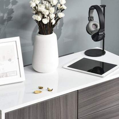 Modern Stylish Freestanding Push-Open Design Cabinet with 2 Drawer, 2 Door Cabinet, 2 Part Inner Space Light Grey and White